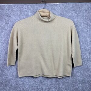 Eileen Fisher Yellow Waffle Knit Oversized Organic Cotton Sweater Women's XL‎